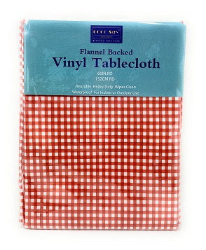 60" ROUND RED CHECKERS PRINT FLANNEL BACKED VINYL TABLE CLOTH C/P 24