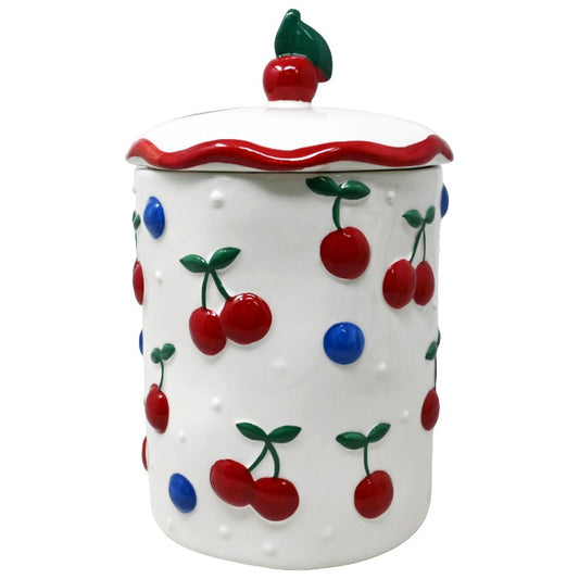 CERAMIC CHERRY BERRY CANISTER W/LID LUNA & SAGE C/P 12