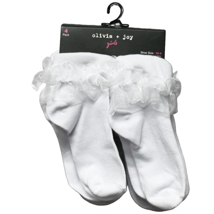 4pk OJ GIRLS RUFFLE TURNCUFFS SOCKS SIZE 6-8 C/P 24 Olivia + Joy