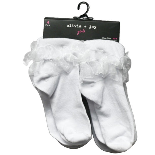 4pk OJ GIRLS RUFFLE TURNCUFFS SOCKS SIZE 6-8 C/P 24 Olivia + Joy
