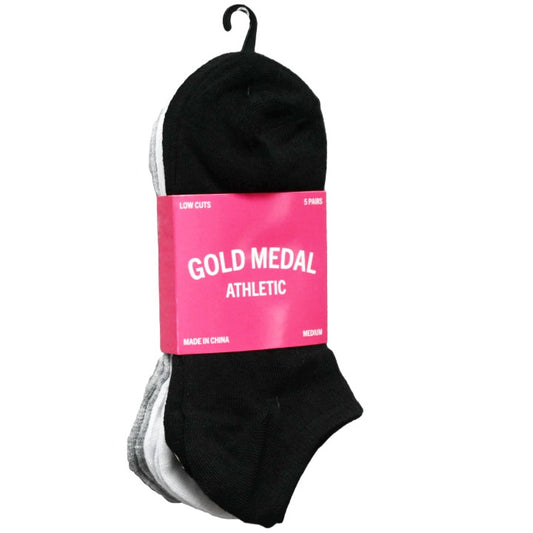 5pk MED. WOMEN ASST LOW CUT SOCKS C/P 48 GOLD MEDAL INTERNATIONAL