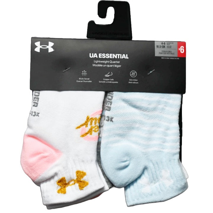 6pk GIRLS HEARTS ESSENTIAL QTR SOCKS SIZE 4-6 C/P 36