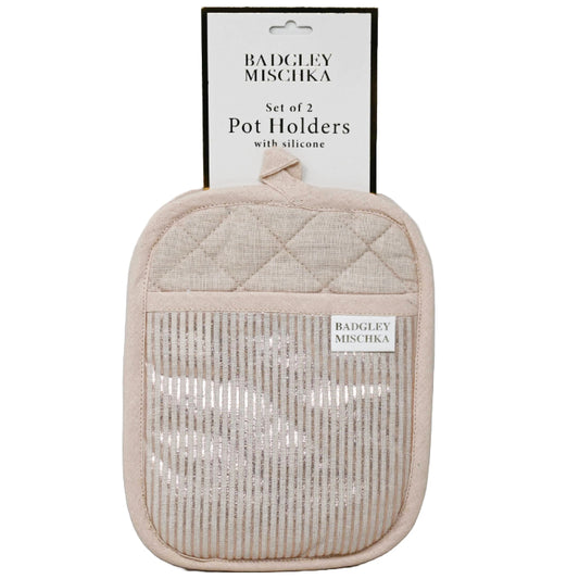 2pc Dusty Pink Silicone Grip Pot Holder wShining Pin Stripes C/P 30