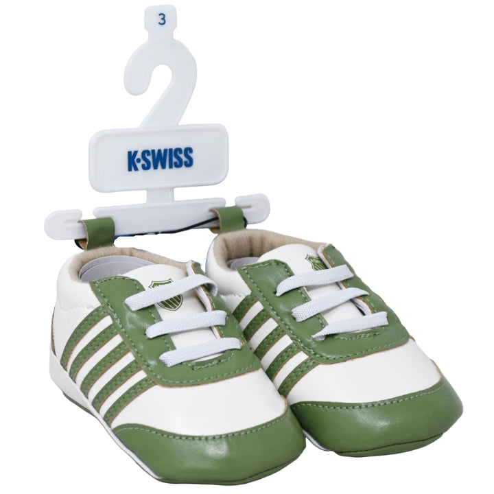 K-SWISS WHT/GRN INFANT BOYS SNEAKERS W/5 STRIPE DETAILS 4-ASST SIZEE C/P 18