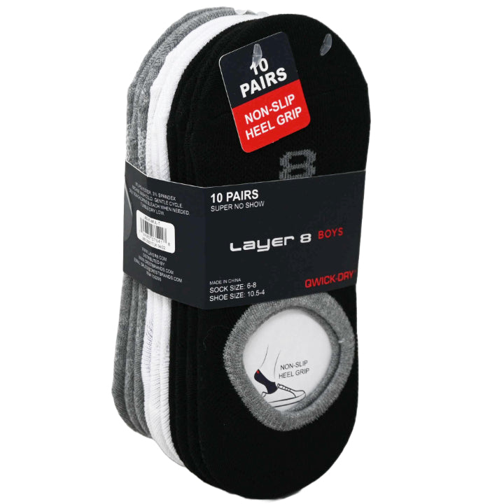 10pk LAYER 8 MULTI BOYS N/S SOCKS SIZE 6-8 C/P 60