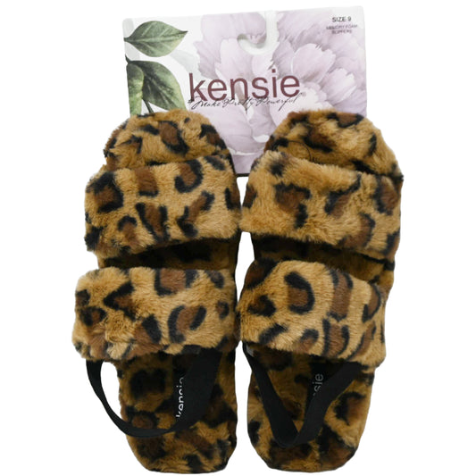 S-XL WOMEN TWO BAND FAUX FUR SLIDE SLIPPER W/ELASTIC BACK KENSIE C/P 12