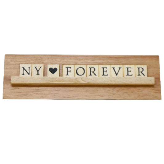 8x2 NY FOREVER Print Puzzle Piece Wedge Wood Stand Tabletop C/P 24