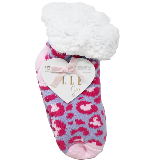 1pk GIRLS PURPLE KNITTED NS SOCKS W/SHERPA SIZE 6-8 C/P 60