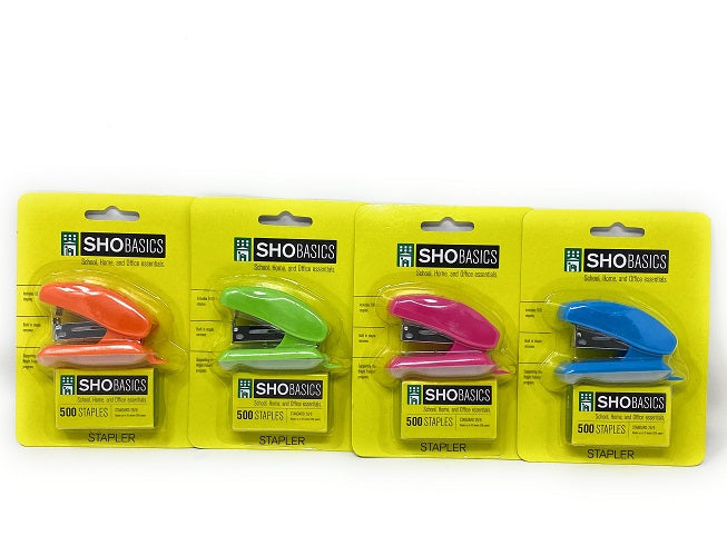 SHO BASICS MINI STANDARD (26/6) STAPLER W/ 500 CT STAPLES C/P 144