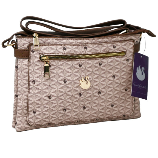 TAN CROSS BODY BAG W/ZIPPER & SNAP CLOSURES & ADJUSTABLE STRAP GLORIA VANDERBILT C/P 12