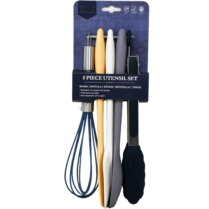 5pc Navy/Yellow/Grey Full Silicone utensil set C/P 48