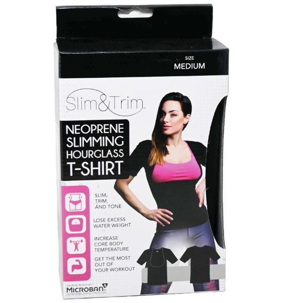 MED. JET BLK NEOPRENE HOURGLASS T-SHIRT W/SLEEVES (BOXED) C/P 12