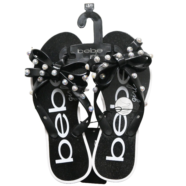 BEBE GIRLS BLACK PCU SANDAL W/STUDDED BOW ASST SIZE C/P 12