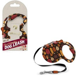 DOG RETRACTABLE LEASH 10FT PRINT BROWN PLASTIC C/P 48