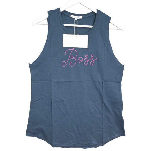 Large Navy Embroidery Tank- Boss C/P 72