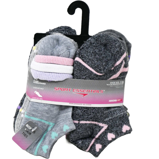 10pk GIRLS SP HEART HC NS SOCKS W/BONUS SIZE 4-6 C/P 60