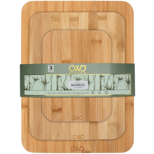 3pc ASST SIZE BAMBOO CUTTING BOARD SET C/P 6