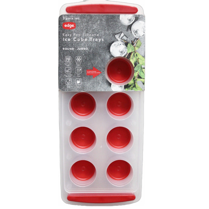 3pk RED RND.JUMBO SILICONE ICE CUBE MOLD C/P 12