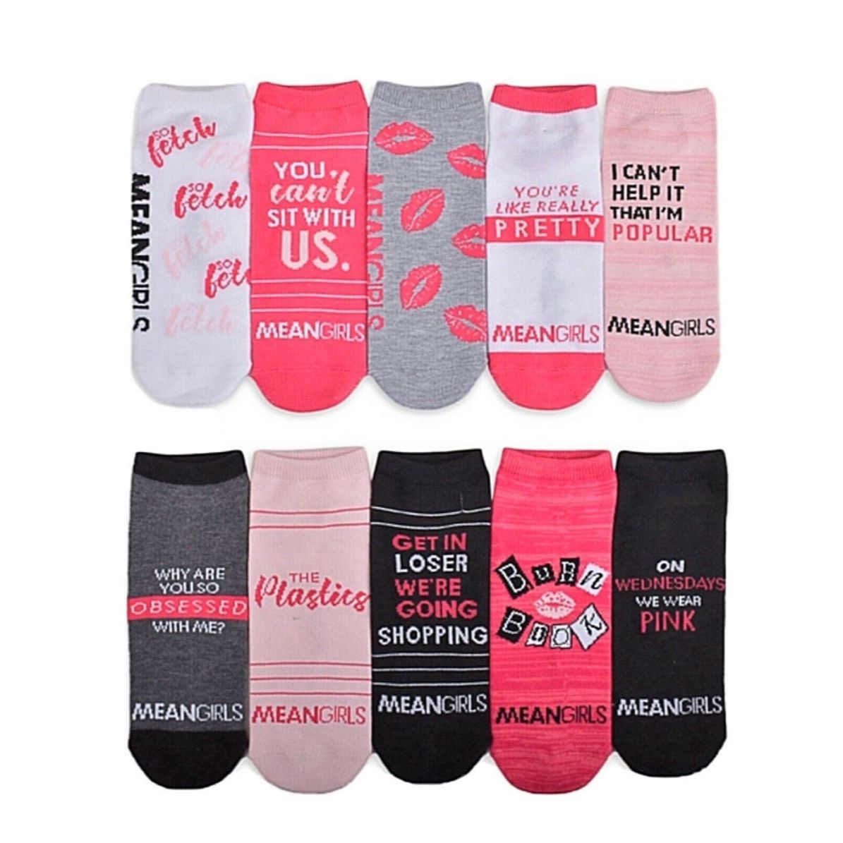 10pk MEAN GIRLS ON WEDNESDAYS SOCKS SIZE 9-11 C/P 12