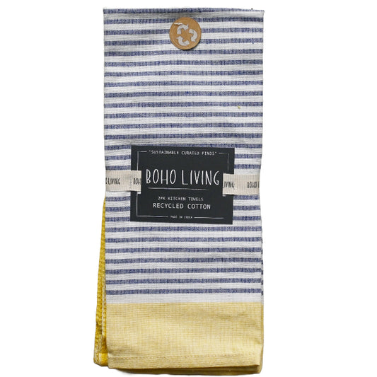 18x28" Blue and Yellow Set of 2 Textured Weave Kitchen Towels C/P 36