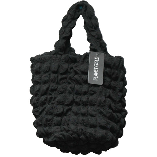 BLACK QUILTED LONG SATCHEL HANDBAG W/TOP ZIPPER C/P 12