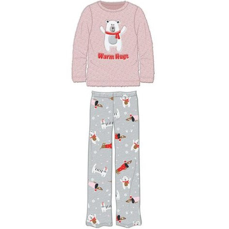 S-XL ASST PINK/MULTICOLOR SLEEP TEXTURED PLUSH PANT SET C/P 24