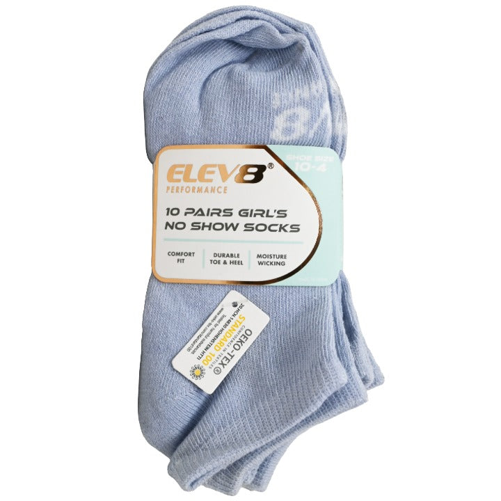 10pk Girls 6-8 L/G/W Asst No Show Socks C/P 60 ELEV8