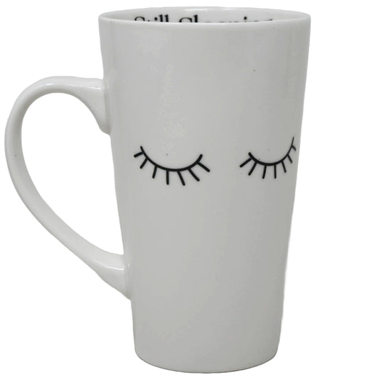 16oz White Latte Mug: "Still Sleeping" on Inside with Eyelashes on Outside C/P 36