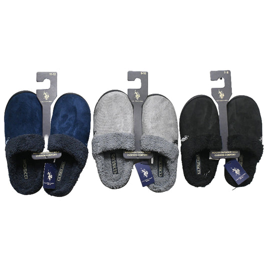 U.S. POLO ASSN. MEN'S ASST BLK/BLUE/GRAY SLIPPERS C/P 36