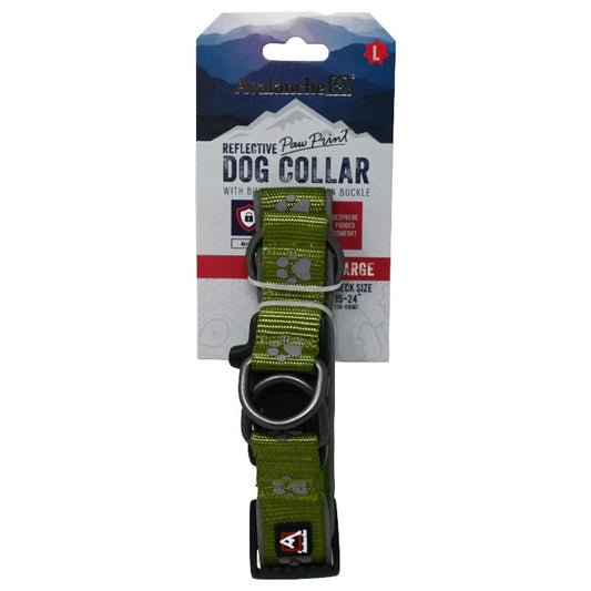 DOG COLLAR REFLECTIVE PAW PRINT GREEN C/P 72 AVALANCHE