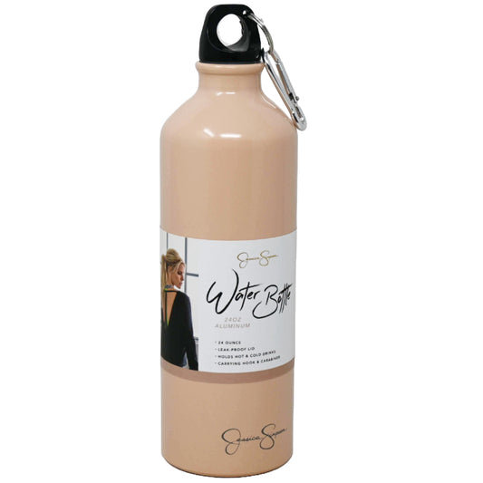 24oz JESSICA SIMPSON PEACH ALUMINUM WATER BOTTLE WITH CARABINER C/P 6