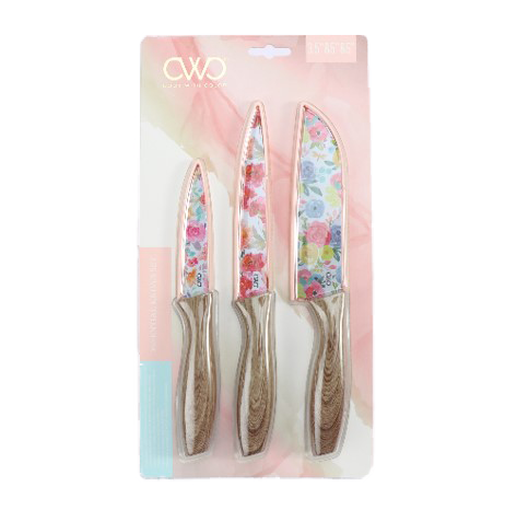 3pc 3.5"+5"+7" PRINTED KNIVES SET WITH SHEATH C/P 48