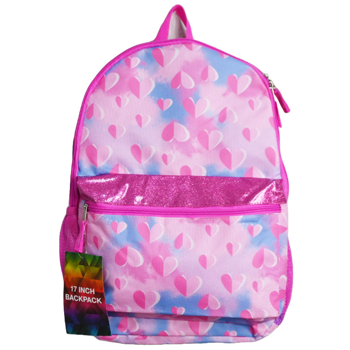 17" GIRLS FOLDED HEARTS PINK/LILAC BACKPACK C/P 24