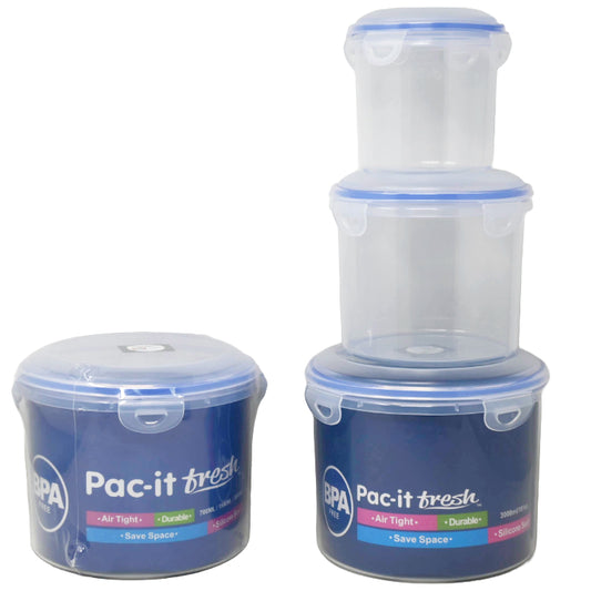 3pc RND. PLASTIC FOOD STORAGE CONTAINER SET PAC-IT FRESH C/P 24