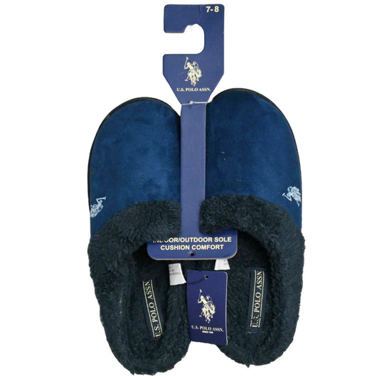 U.S. POLO ASSN. NAVY MEN SLIPPERS W/FUR C/P 24