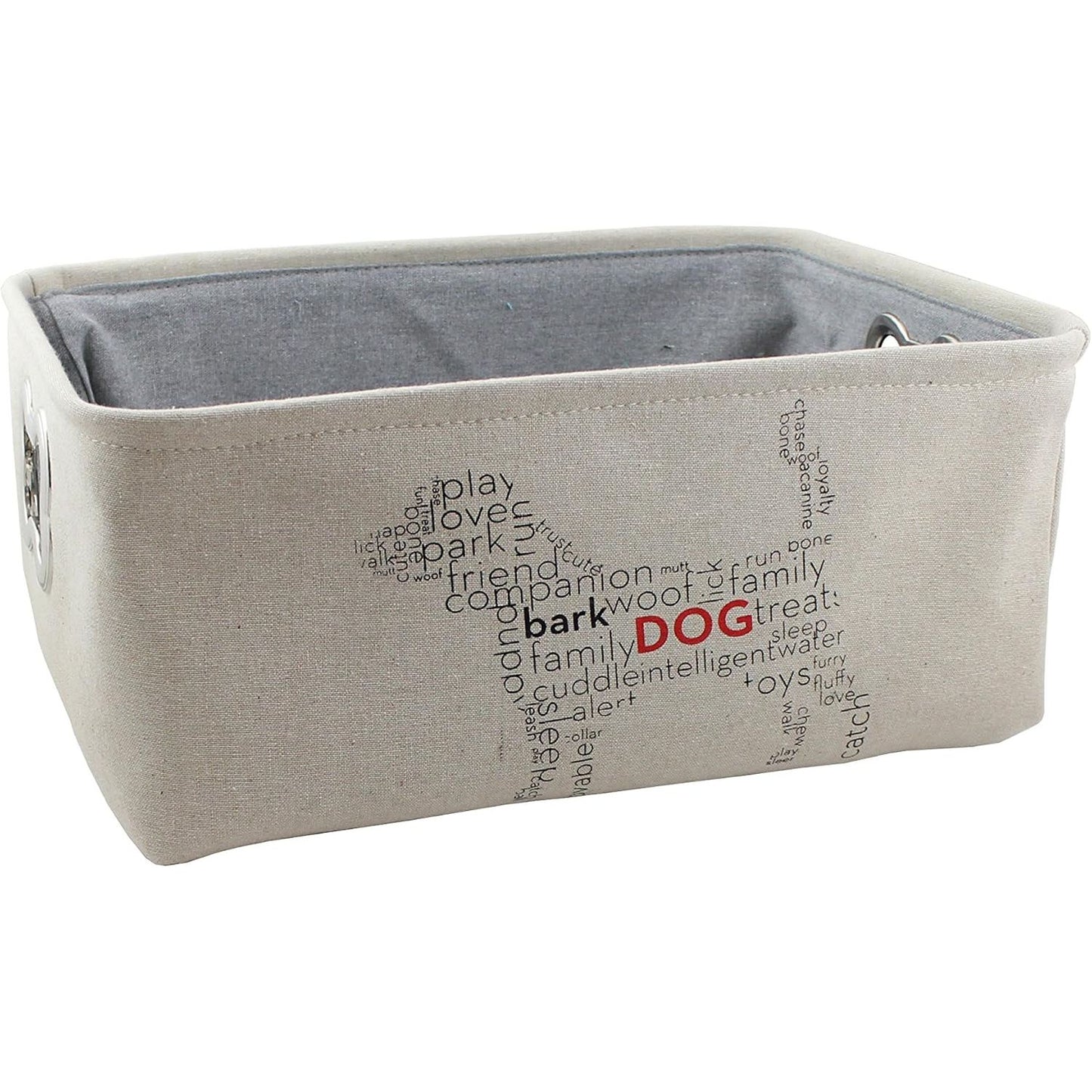 16x12x7" Natural Linen Rect. Pet Bin wDog Print and Bone Handles C/P 12