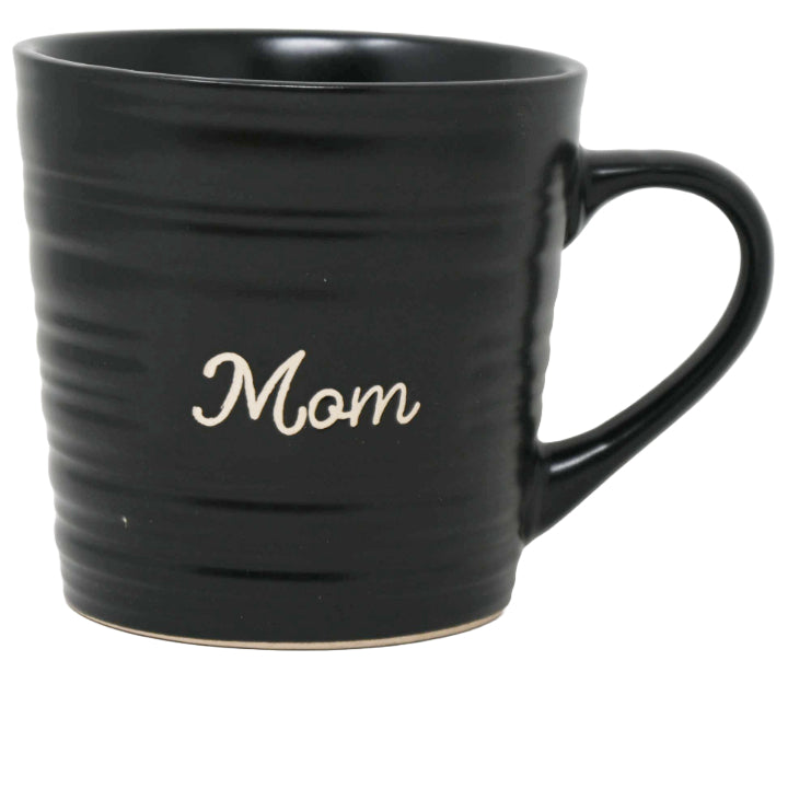 16oz Matte Black Mug with Embossed Pattern and Debossed "Mom" C/P 24