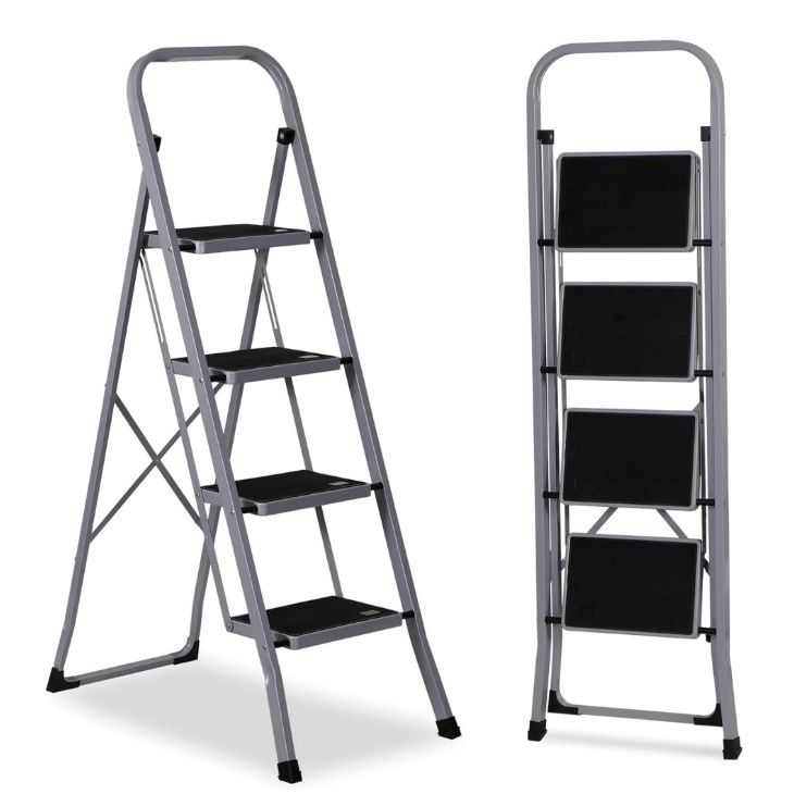 Grey 4-Step Ladder Folding w/Handle (No UPC) HB Tower C/P 1