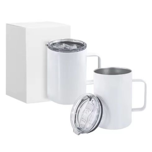 10oz White Stainless Steel Double Wall Tumbler With Handle w/Lid Coffee Tumbler (No Label or UPC) C/P 25