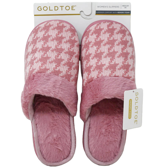 S-XL WOMEN MAUVE HOUNDSTOOTH KNIT SLIPPER GOLD TOE C/P 18