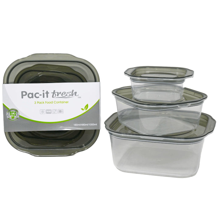 3pc SQUARE FOOD CONTAINER SET PAC-IT FRESH C/P 48