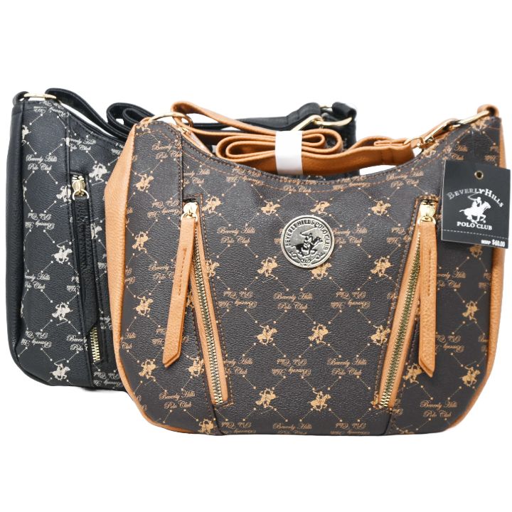 BHPC HOBO HANDBAG W/TOP ZIPPER 2-ASST BLACK & BROWN C/P 12