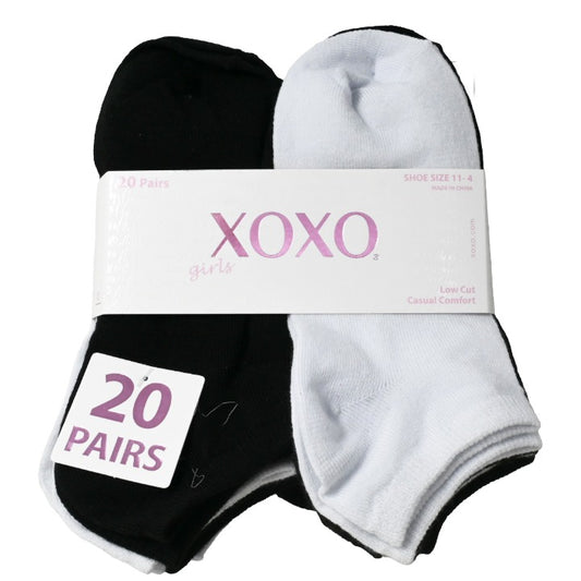 20pk Girls Blk Wht LC Socks C/P 48 XOXO