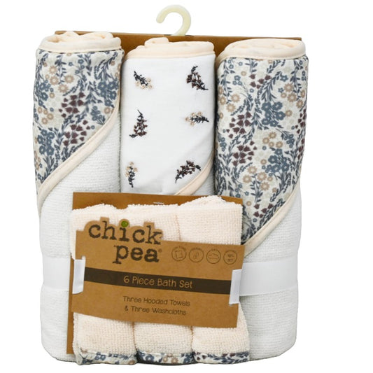 6pc BABY FLORAL BATH TOWEL SET CHICK PEA C/P 36