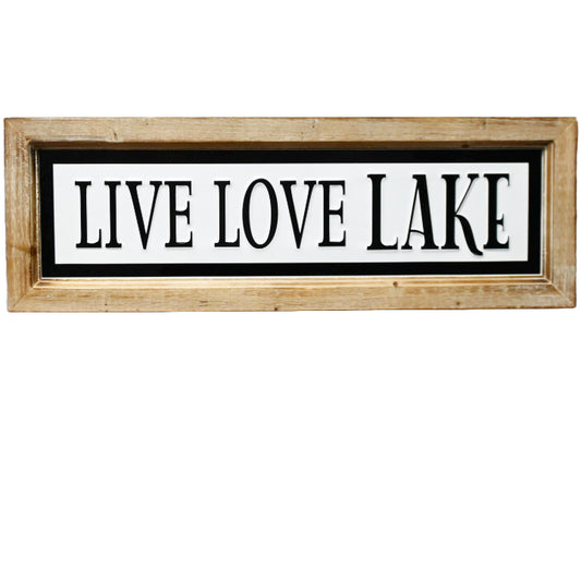 27"x9" LIVE LOVE LAKE Embss Metal Wood Framed Wall Sign C/P 6