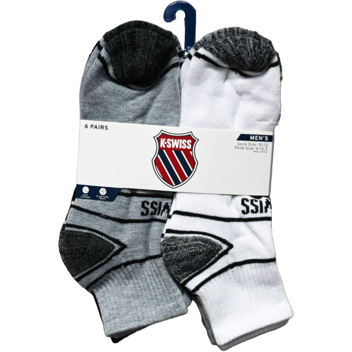 6pk K-SWISS MEN HF CSH QUARTER MESH SOCKS C/P 36
