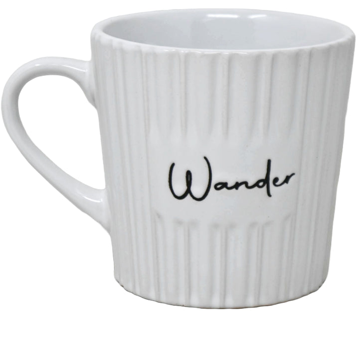 16oz White Mug with Embossed Pattern and Debossed "Wander" C/P 24