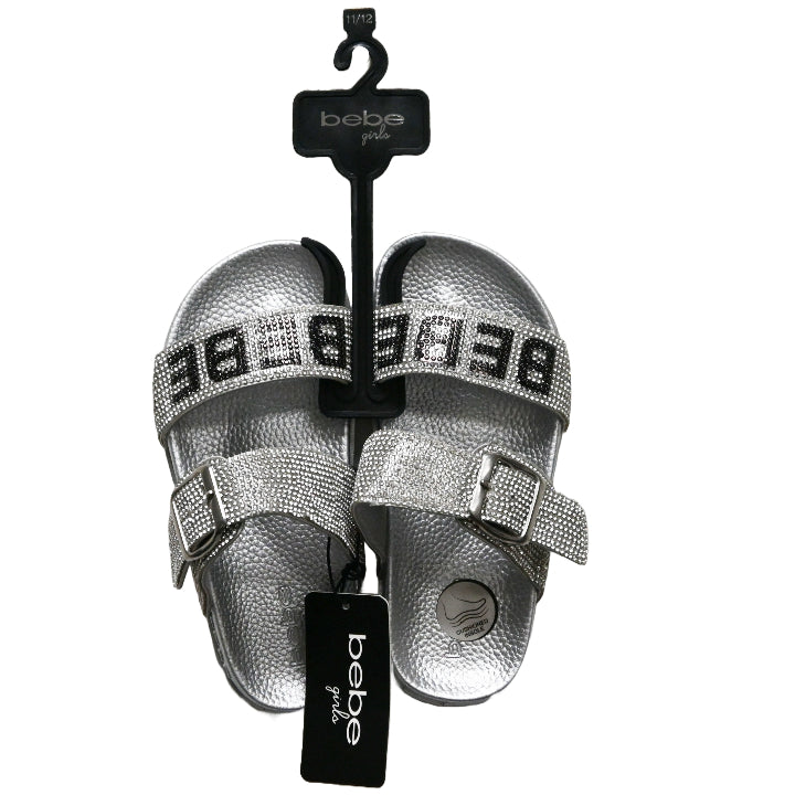 BEBE GIRLS SILVER PCU POOL SLIDE SANDALS W/RHINESTONE DETAIL ASST SIZE C/P 12