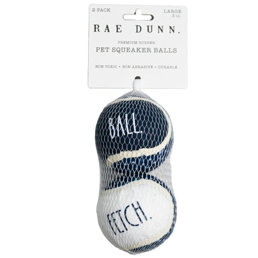 2pk 3" NAVY POLKA DOT SQUEAKER TENNIS BALL PET TOY RAE DUNN C/P 48
