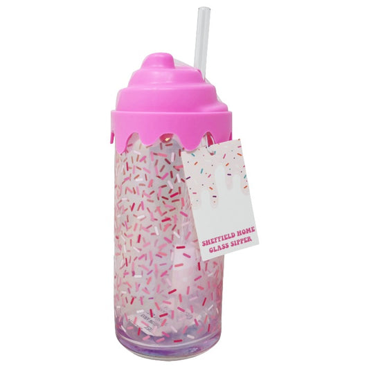GLASS SIPPER W/ICE CREAM PINK FIGURAL LID SHEFFIELD HOME C/P 24